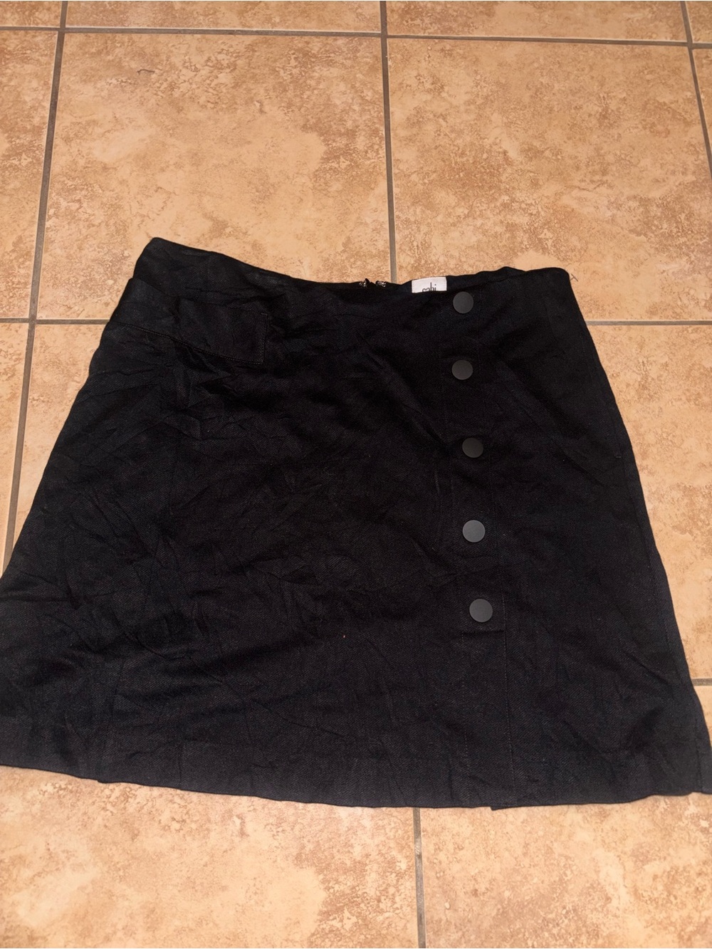 CAbi Black Mini Skirt with Side Button Detail